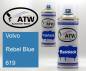 Preview: Volvo, Rebel Blue, 619: 400ml Sprühdose + 400ml Klarlack - Set, von ATW Autoteile West.